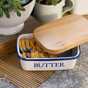 Japanese Style Enamel Food Storage Box Cute Rectangular Wooden Lid Butter Box Butter Box
